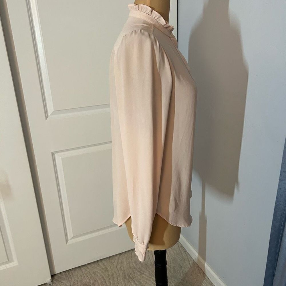 Loft Ruffle Light Pink Long Sleeve Blouse Small - Picture 3 of 6